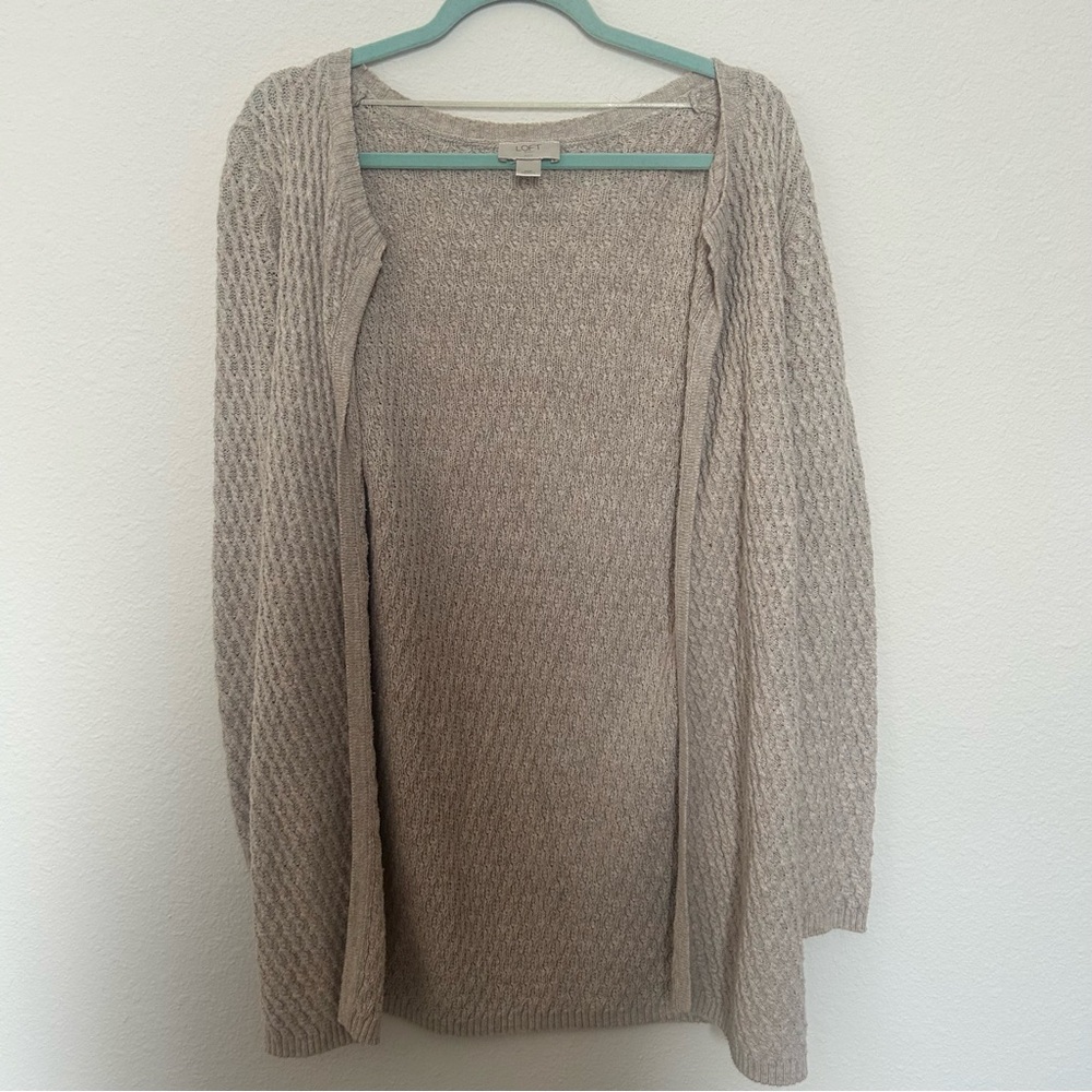 LOFT XS Petite Cozy Textured Beige Cardigan